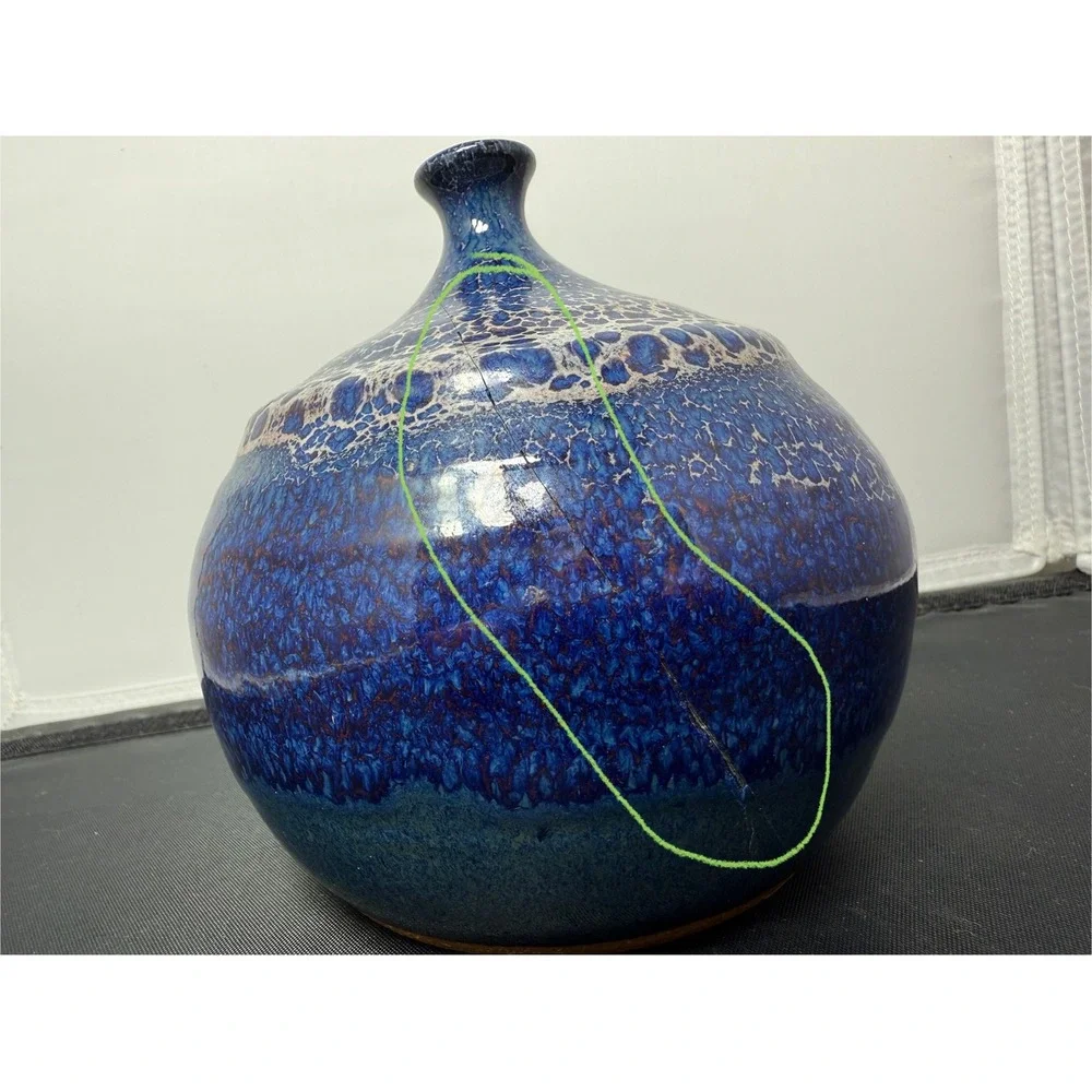 Vase Mid Century West German Fat Lava Pottery Blue cobalt indigo Drip Glaze 5.5
